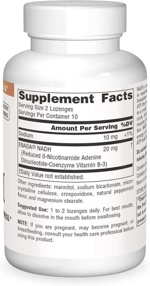 Source Naturals NADH 10mg, Boost Energy and Mental Alertness, 20 Lozenges