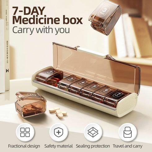 SAVN89 7 Day -Pill -Organizer with Removable -Daily Boxes Large Capacity BPA-Free Weekly Medicine Box, Transparent