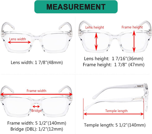 Eyekepper Ladies Reading Glasses, Oversized Square Design Readers for Women, Transparent