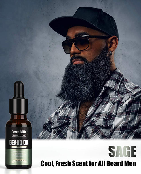 ISNER MILE 5 Pack Beard Oil Set - Leave in Conditioner Cedarwood, Sandalwood, Sage, Sweet Orange for Men