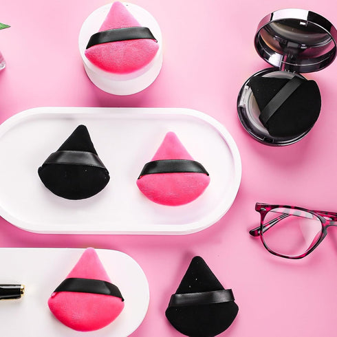 Pimoys 6 Pieces Powder Puff Face Soft Triangle Makeup Puff for Loose Powder, Velour Foundation Blender Sponge (Black,