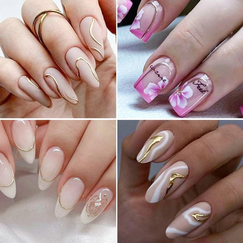 Gold Nail Art Stickers, Metallic Line Nail Decals for Luxury French Tip Manicure, 3D Self-Adhesive Supplies, 8 Sheets