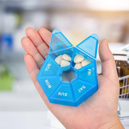 Ponpon 8pcs Pill Holder Box, 7-Sided Portable Vitamin Organizer, Medicine Planner (8 Colors)
