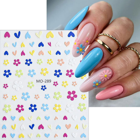 Flower Nail Art Stickers, 5D Embossed Self-Adhesive Decals, Spring Daisy Nail Design for Women Girls DIY Decoration