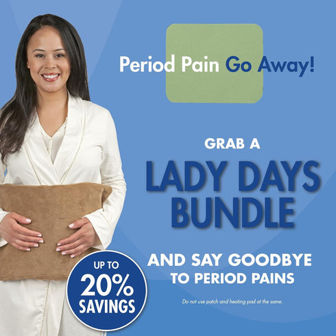 HealthWise Menstrual Pain Relief Bundle, 20Ct Menthol + Eucalyptus Period Patches, Heating Pad for Therapeutic Care