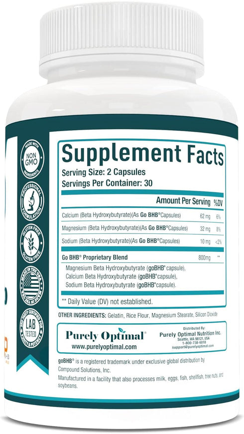 Purely Optimal Keto BHB Capsules – Exogenous Ketone Pills for Ketosis Support, 60 Capsules for Women & Men
