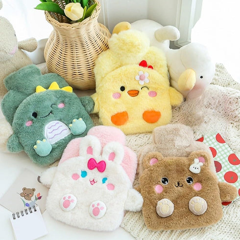 Hot Water Bottle with Cover, Hot Water Bottle with Cute Plush Cover, Super Soft Plush Cover for Pain Relief Headaches