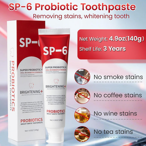 SP-6 SP-6 6 4.9oz, 2Pack Probiotic Whitening Toothpaste, Probiotic Toothpaste, Enhanced Formula with Probiotics