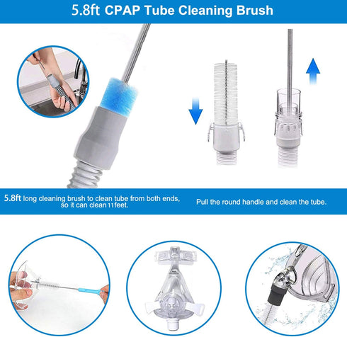 CPAP Tube Cleaning Brush, Flexible Stainless (6 Feet) Plus Handy Brush (10 Inches) for Standard 22mm Diameter Tubing