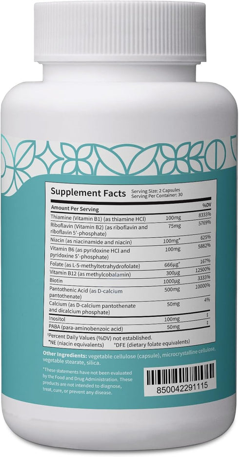 Pattern Wellness Vitamin B Complex Supplement - Essential B Vitamins for Cognitive & Cell Support - 60 Capsules, Lab