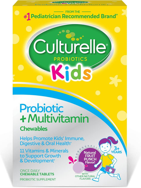 Culturelle Kids Probiotic + Complete Multivitamin Chewable for Kids 3+, 30 Count, Digestive, Oral & Immune Health