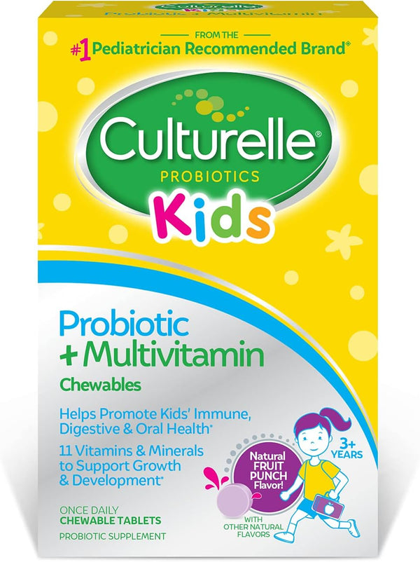 Culturelle Kids Probiotic + Complete Multivitamin Chewable for Kids 3+, 30 Count, Digestive, Oral & Immune Health