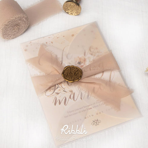 Ribbli Chiffon Ribbon 1.5 Inch x 30 Yard Handmade Silk Ribbon, Cream/Champagne/Beige for Wedding Invitations, Bouquets