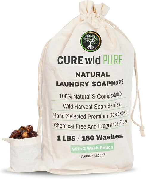 Cure Wid Pure Organic Soap Nuts, Deseeded, 1lb/450g, Eco-friendly Soap Nuts Laundry Detergent, Non-toxic.