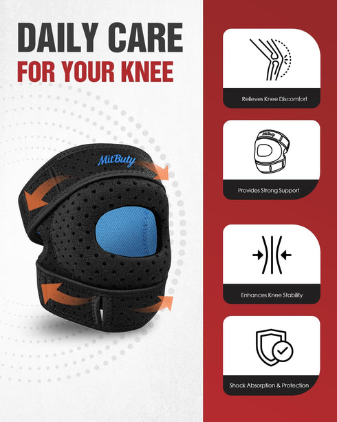 MitButy Knee Support for Men & Women Adjustable Knee Brace with Open Patella & Built-in Patella Gel Pads for Running