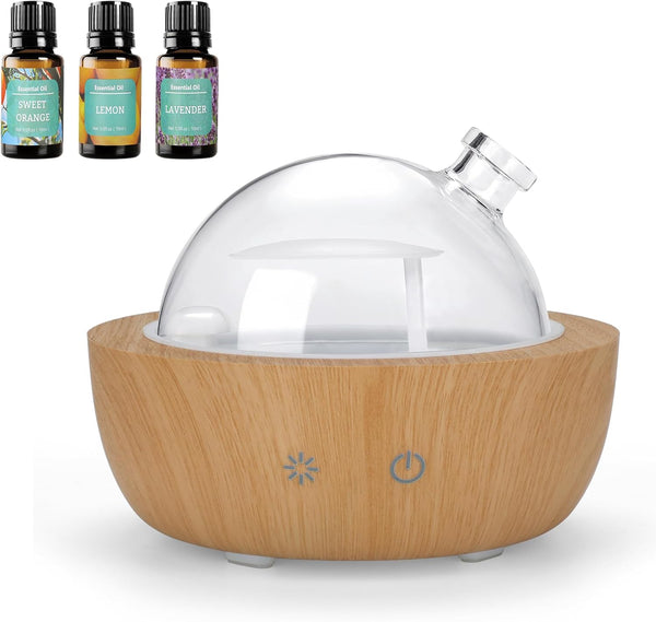 kakoda Glass Essential Oil Diffusers for Home, Wood Grain Base Humidifier, Decorative Bedroom