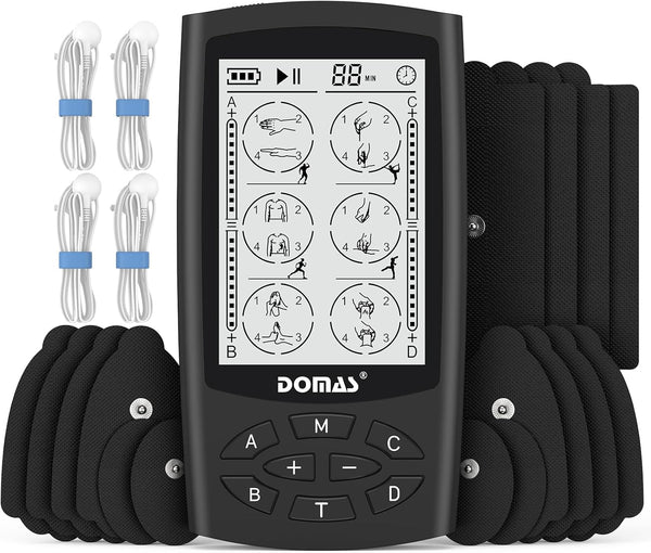 DOMAS TENS Unit Muscle Stimulator, 24 Modes Electronic Pulse Massager with 16 Electrode Pads for Pain Relief