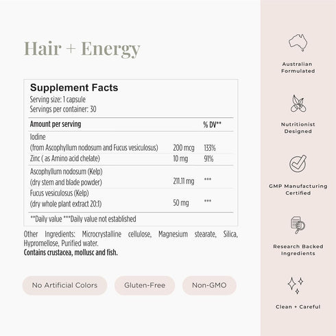 JSHealth Vitamins Hair and Energy Formula Hair Growth Vitamins | Hair Vitamins for Women and Men with Zinc and Iodine -