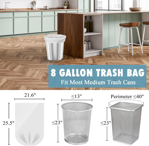 8 Gallon Trash Bags, 50 Count, Medium Unscented Garbage Bags, White 8 Gal Trash Bags