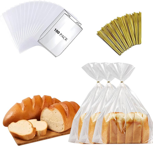 PEOKPIPLE Reusable Bread Bags for Homemade Bread & Sandwich Bread 100 Pack Clear