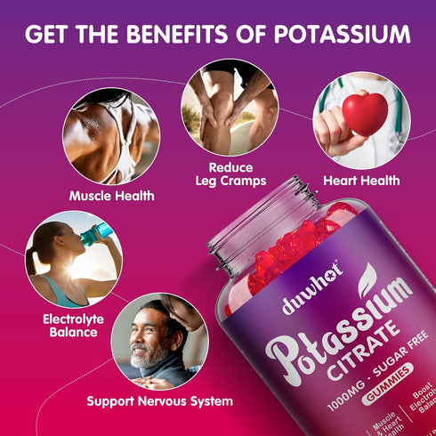 Potassium Citrate 1000mg Gummies - Potassium Supplement for Adults, Support Leg Cramps & Muscle Health, 60 Chewables