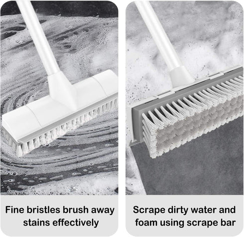 BOOMJOY 2 Pack Floor Scrub Brush with Long Handle, 2 in 1 Scrape and Brush for Cleaning Deck, Tile