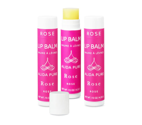 Rose Lip Balm Collection, Vegan Set, Beeswax Free, with Organic Jojoba & Avocado Oil, 3 Tube Set