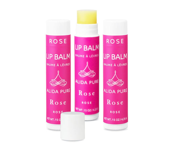 Rose Lip Balm Collection, Vegan Set, Beeswax Free, with Organic Jojoba & Avocado Oil, 3 Tube Set