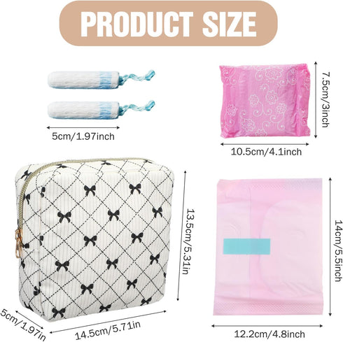 Josojoou Corduroy Sanitary Napkin Storage Bag with Zipper, Cute Period Bag Pouch, Portable Tampon Holder for Purse that