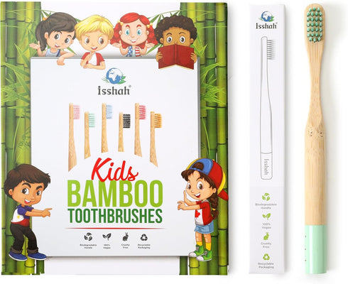 Kids Bamboo Toothbrushes, Biodegradable Handle, BPA Free, Pack of 6 (Spiral Soft Nylon Bristles)