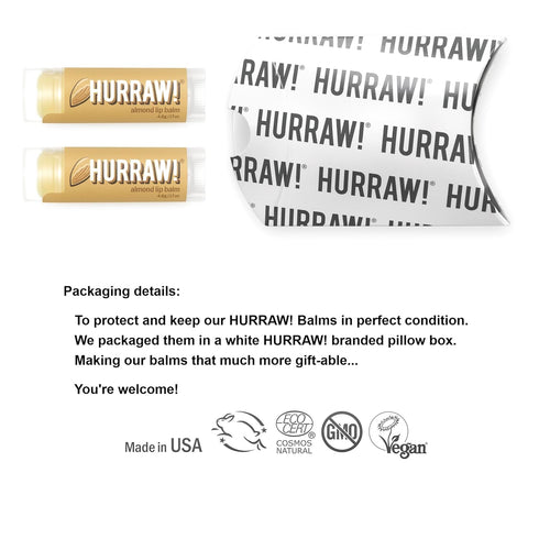 Hurraw! Almond Lip Balm, 2 Pack - Organic, Certified Vegan, Cruelty-Free, Non-GMO, 100% Natural Ingredients