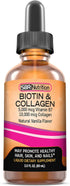 SBR Nutrition Biotin and Collagen Liquid Daily Dietary Supplement for Hair Growth, Skin Health, 2 oz (60mL)