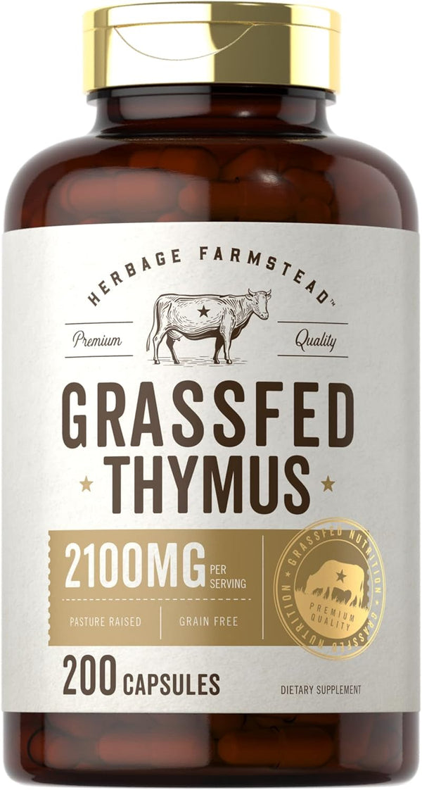 Carlyle Grass Fed Beef Thymus Supplement - 200 Capsules, 4200mg, Pasture Raised, Non-GMO & Gluten Free