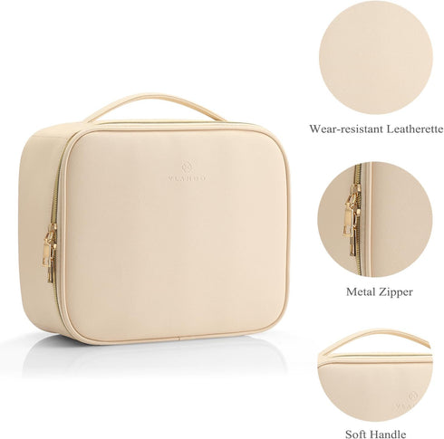 Vlando Large Toiletry Bag - Multi-compartment Travel Cosmetic Makeup Bag for Jewelry and Accessories, Beige