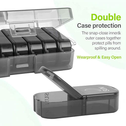 GyOnyx 2 7 Weekly Pill Organizer Times a Day, Portable Travel Day Morning and Night Pill Box, Black Daily Am Pm Pill