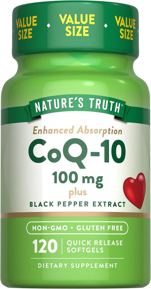 Nature's Truth CoQ10 100mg, 120 Softgels, High Absorption Coenzyme Supplement with Black Pepper Extract