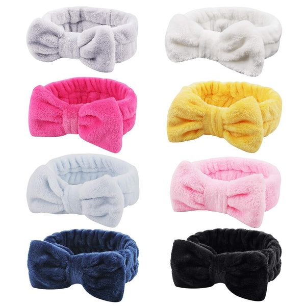 Ondder 8 Pack Spa Headbands, Makeup Bow Face Wash Bowknot Headbands for Washing Face, Fluffy Skincare