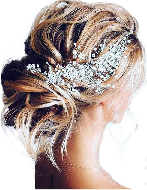 Unicra Bride Flower Wedding Hair Vine, Crystal Bridal Piece, Rhinestone Leaf Jewelry Headpiece for Women