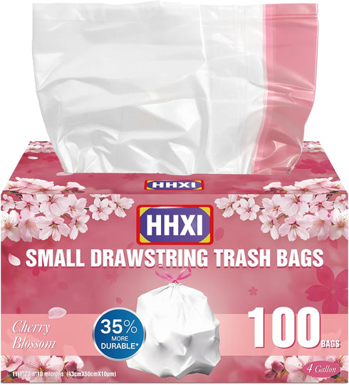 HHXI 100Ct 4 Gallon Small Trash Bags, Cherry Blossom Garbage Bags, Scented Trash