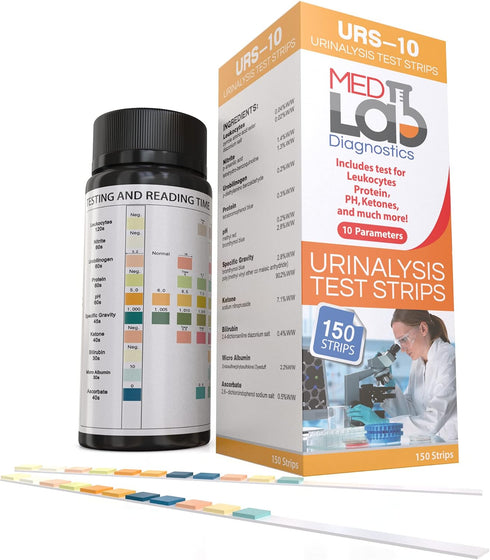 10 Parameter Urine Test Strips for Urinalysis (150 Count) in Sealed Pouches, Tests for Ketosis, pH, Protein & More