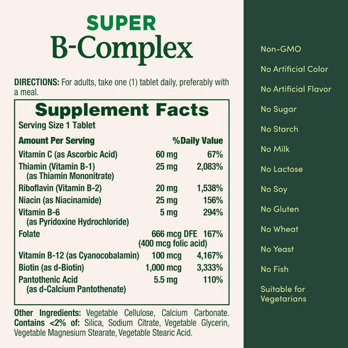 Immune 150 Pack 2 Nature's Bounty Super B Complex with Vitamin C & Folic Acid, & Energy Support, Tablets