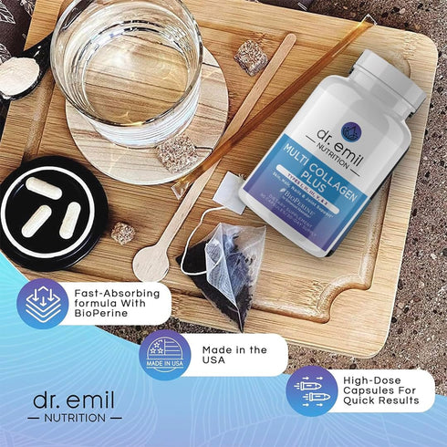 DR. EMIL NUTRITION Multi Collagen Pills - Hydrolyzed Collagen Supplements for Hair, Skin, Nails & Joints, 90 Capsules