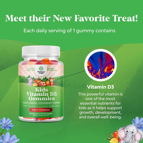 Chewable Vitamin D Gummies for Kids - 1000 IU Per Serving, Delicious Gummy Vitamins for Immune Support, Gelatin Free