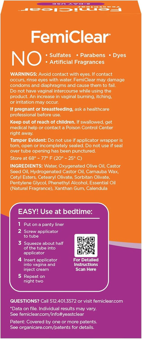 FemiClear YeastClear, Fast-Acting Cream with Natural Ingredients, Clears Discharge, 0.5oz Gynecologist Tested