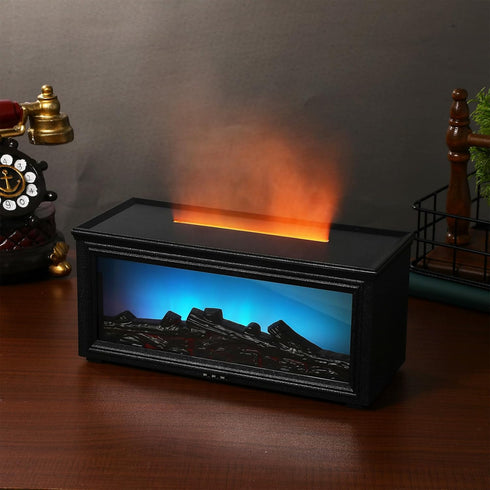 Simulated Flame Essential Oil Diffuser with Humidifier Function Black Aromatherapy Air Diffuser for Home and Office