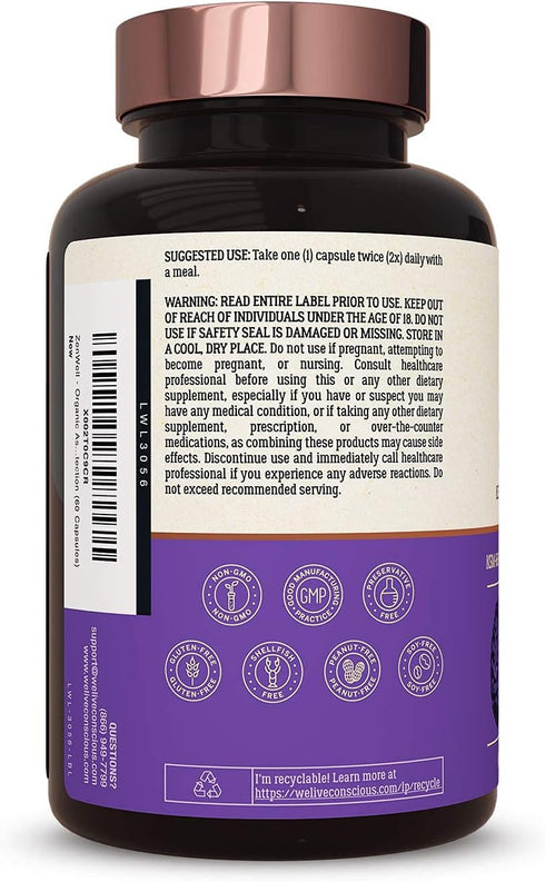 Live Conscious KSM-66 Ashwagandha Supplement with L Theanine & AlphaWave, 60 Capsules for Stress Relief & Brain Health