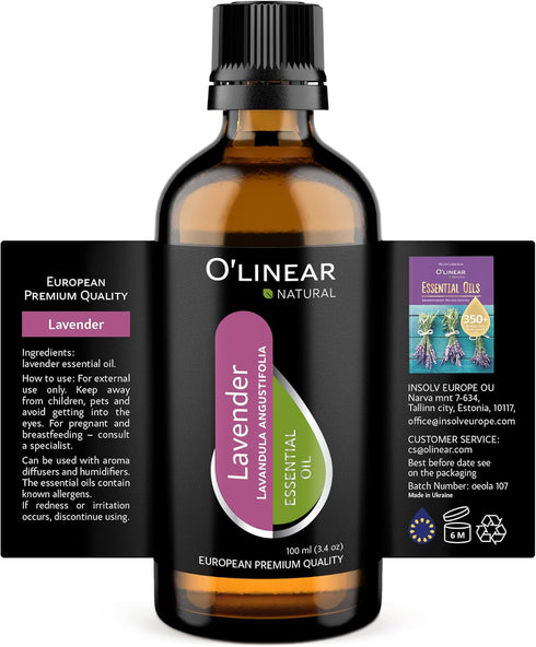 Pure Lavender Essential Oil by O'linear, Tension Relief Oil for Diffuser & Humidifier, 3.4 FL Oz