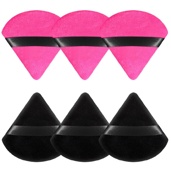 Pimoys 6 Pieces Powder Puff Face Soft Triangle Makeup Puff for Loose Powder, Velour Foundation Blender Sponge (Black,