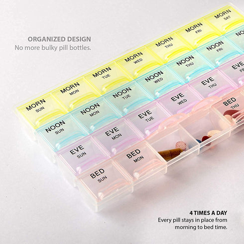 INKULTURE 28 4 Pack 1 Pill Medicine Organizer Reminder Storage Box Days or Weeks