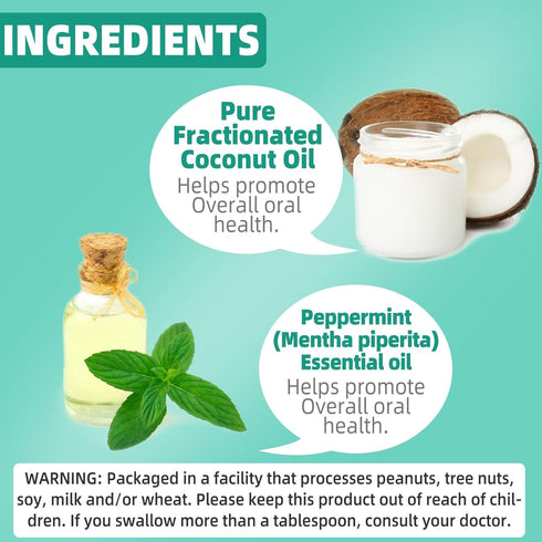 Coconut Oil Pulling with Peppermint Mouthwash, 237ML, Fresh Breath, Organic Essential Oils, Tongue Scraper